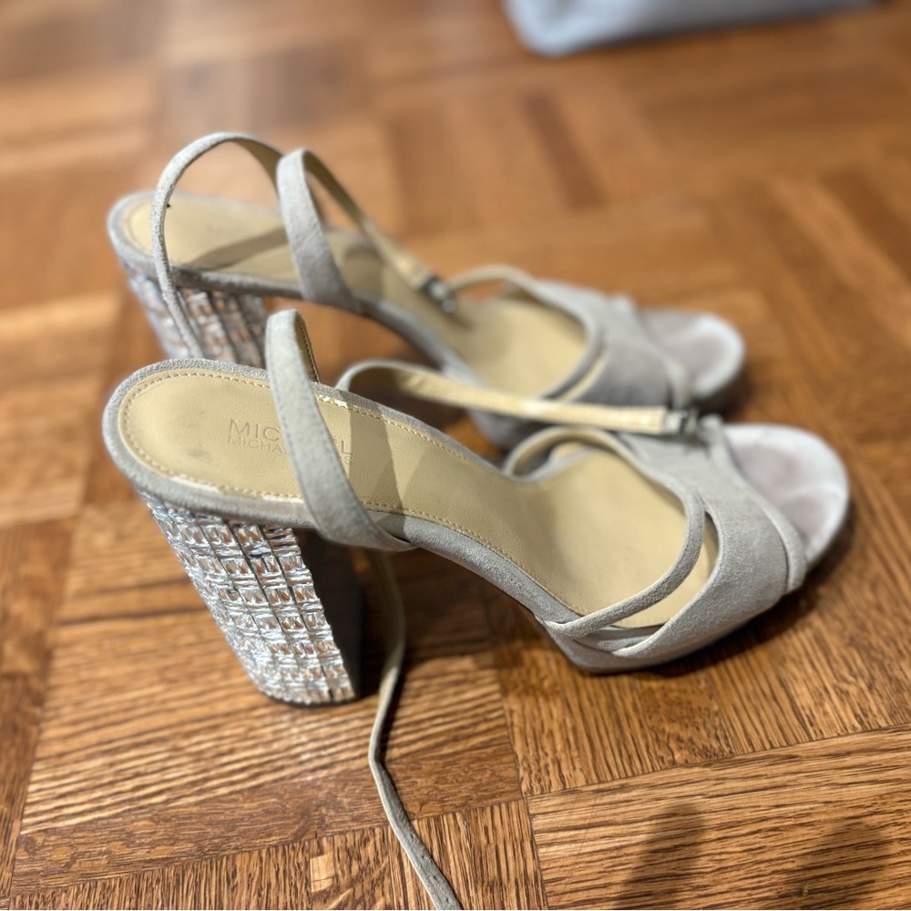 Michael Kors Tan Strappy Sandals with Crystal Block Heel
